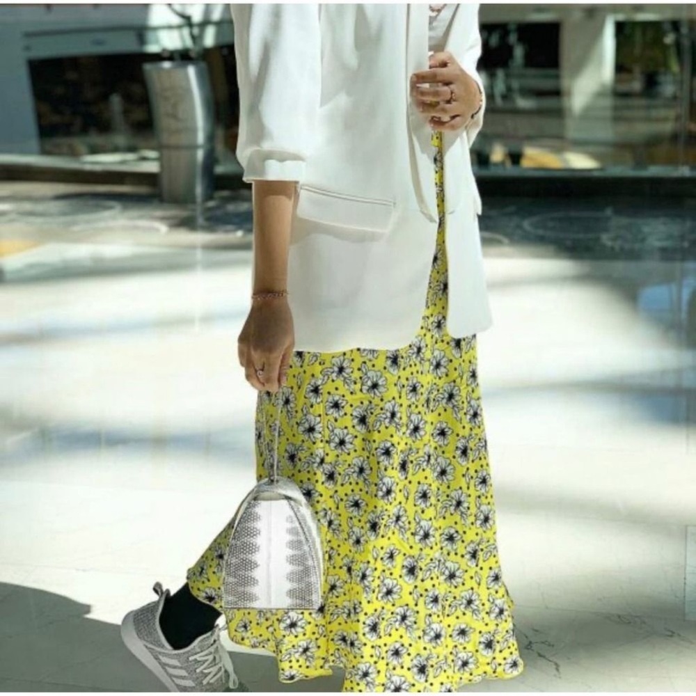 Zara EUC Floral Print A-Line Midi Long Skirt Yellow Size M Bloggers Favourite - Picture 3 of 15